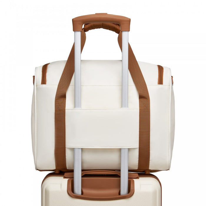 TVK2521 - Kono Compact and Lightweight 40×30×20 Personal-Item Travel Bag - U-Zip Wide Opening And Trolley Sleeve - Cream
