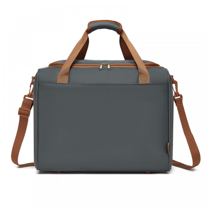 TVK2521 - Kono Compact and Lightweight 40×30×20 Personal-Item Travel Bag - U-Zip Wide Opening And Trolley Sleeve - Grey and Brown