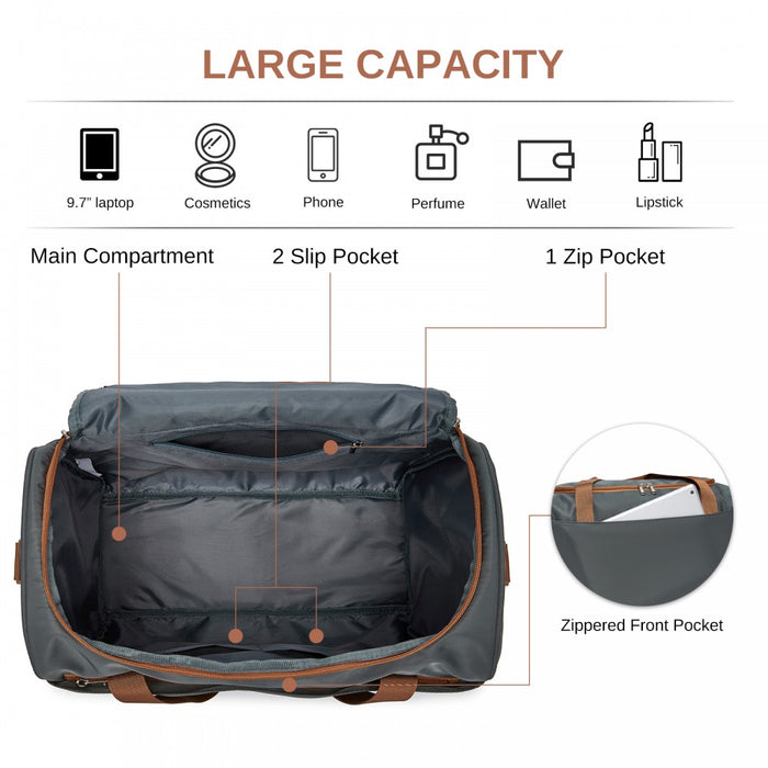 TVK2521 - Kono Compact and Lightweight 40×30×20 Personal-Item Travel Bag - U-Zip Wide Opening And Trolley Sleeve - Grey and Brown