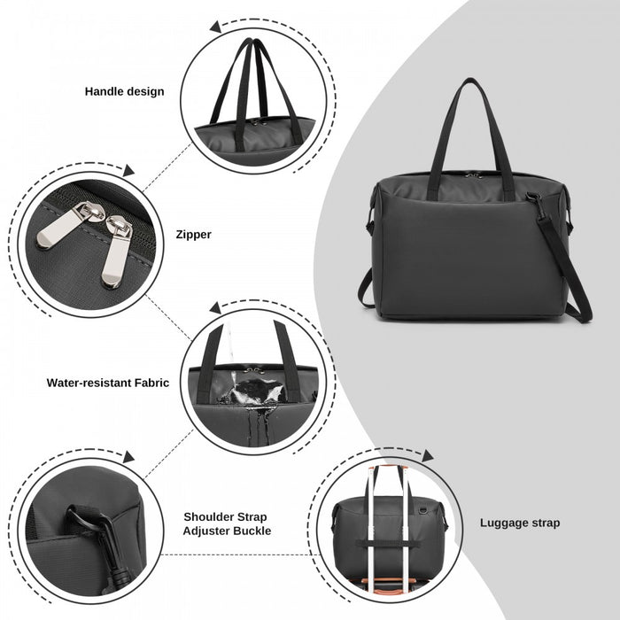 TVK2522 - Kono 40×30×20cm Cabin Approved Travel Bag - Versatile Carry-On Shoulder Bag for Travel, Gym, Business & Daily Use - Black