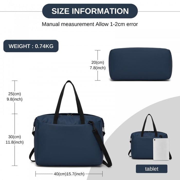 TVK2522 - Kono 40×30×20cm Cabin Approved Travel Bag - Versatile Carry-On Shoulder Bag for Travel, Gym, Business & Daily Use - Navy