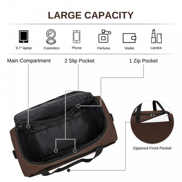 TVK2526 - Kono Spacious Airline-Approved Cabin Travel Duffel (40×30×20 cm) - Roomy Weekender with U-Zip Opening - Brown
