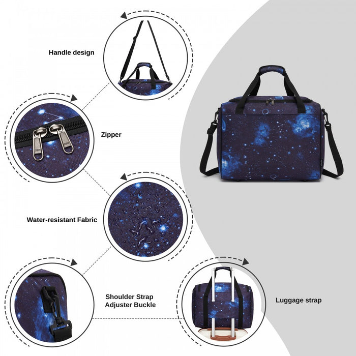 TVK2526 - Kono Spacious Airline-Approved Cabin Travel Duffel (40×30×20 cm) - Roomy Weekender with U-Zip Opening - Galaxy Blue