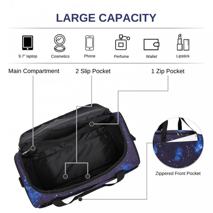 TVK2526 - Kono Spacious Airline-Approved Cabin Travel Duffel (40×30×20 cm) - Roomy Weekender with U-Zip Opening - Galaxy Blue