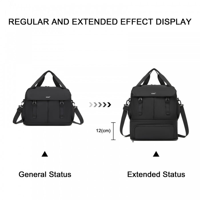 TVK2613 - Kono Expandable Cabin Travel Bag 40×30×20cm - Large Capacity, Water-Resistant, Multi-Compartment Weekend & Carry-On Tote - Black