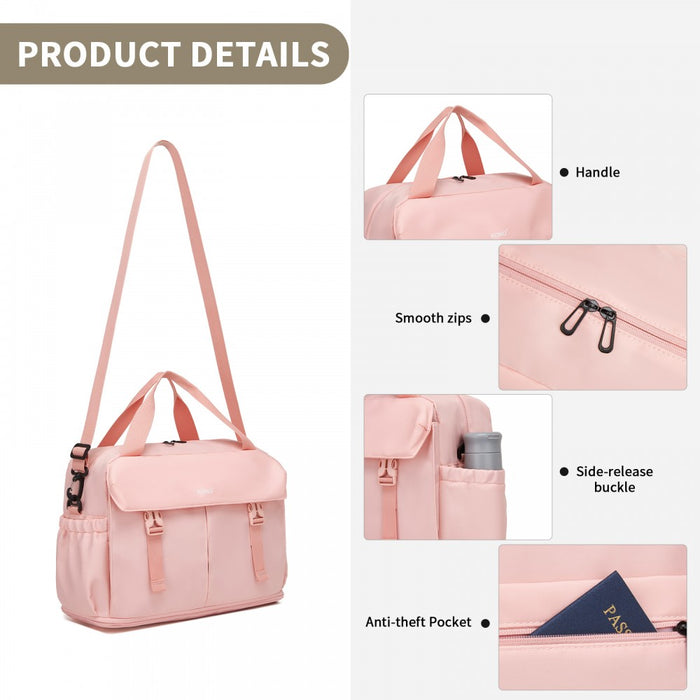 TVK2613 - Kono Expandable Cabin Travel Bag 40×30×20cm - Large Capacity, Water-Resistant, Multi-Compartment Weekend & Carry-On Tote - Pink