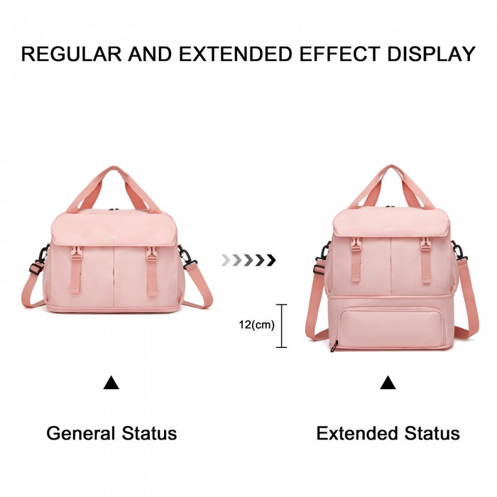 TVK2613 - Kono Expandable Cabin Travel Bag 40×30×20cm - Large Capacity, Water-Resistant, Multi-Compartment Weekend & Carry-On Tote - Pink