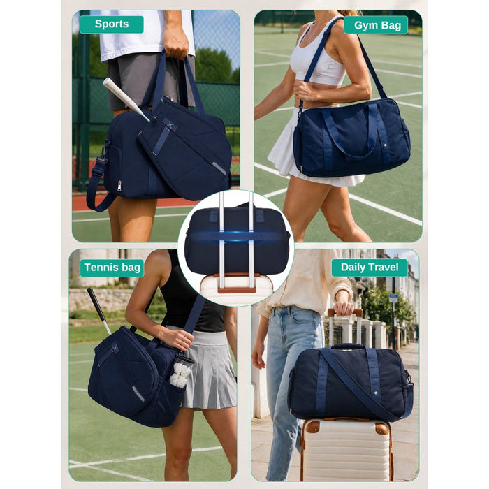 TVK2627 - Kono 25L Unisex Modular Tennis Travel Bag Set, Water Repellent Nylon Gym Bag with Detachable Racket Sleeve - Navy