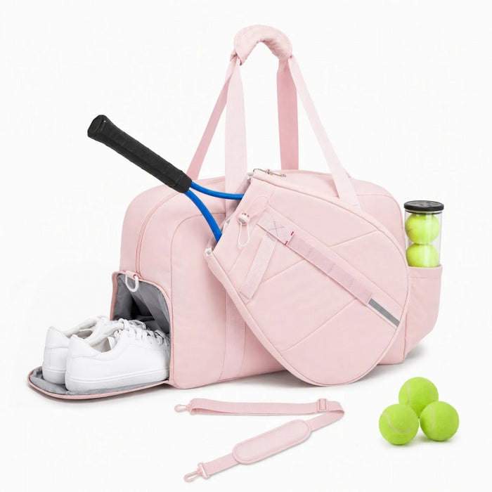 TVK2627 - Kono 25L Unisex Modular Tennis Travel Bag Set, Water Repellent Nylon Gym Bag with Detachable Racket Sleeve - Pink