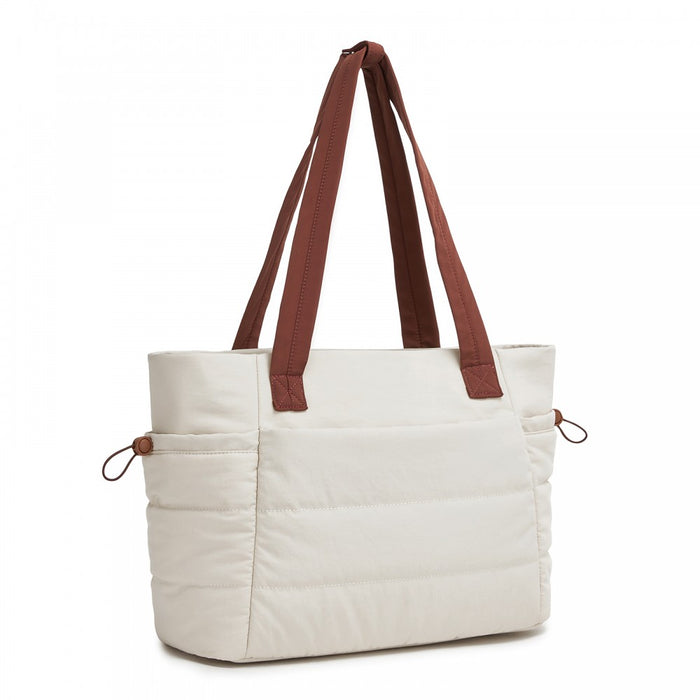 TVN2621 - 2-Piece Women's Tote Bag Set, Water Repellent Handbag with Laptop Compartment for Commute Travel And Outings - Beige And Brown