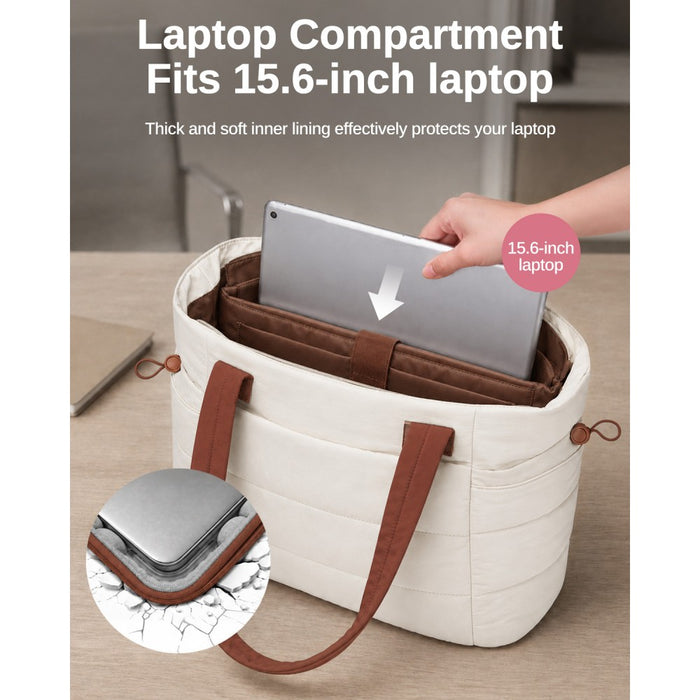 TVN2621 - 2-Piece Women's Tote Bag Set, Water Repellent Handbag with Laptop Compartment for Commute Travel And Outings - Beige And Brown