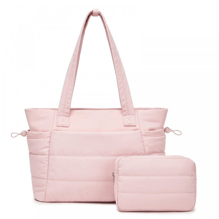 TVN2621 - 2-Piece Women's Tote Bag Set, Water Repellent Handbag with Laptop Compartment for Commute Travel And Outings - Pink