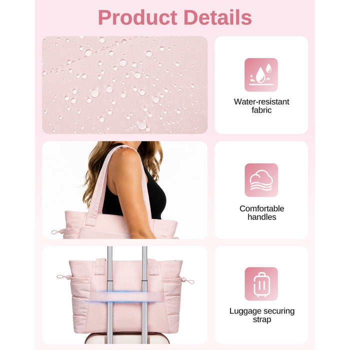 TVN2621 - 2-Piece Women's Tote Bag Set, Water Repellent Handbag with Laptop Compartment for Commute Travel And Outings - Pink