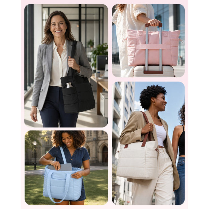 TVN2621 - 2-Piece Women's Tote Bag Set, Water Repellent Handbag with Laptop Compartment for Commute Travel And Outings - Pink