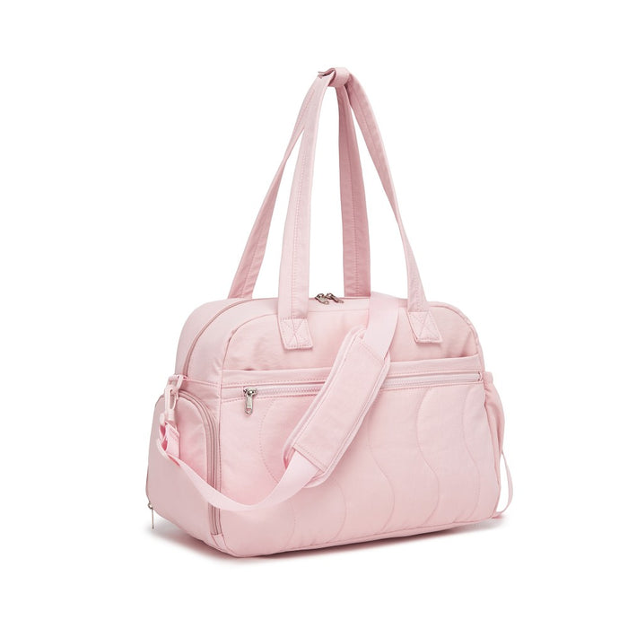 TVN2622 - 24L Lightweight Quilted Women’s Travel Bag Set with Shoe Compartment for Gym Maternity Commute - Pink