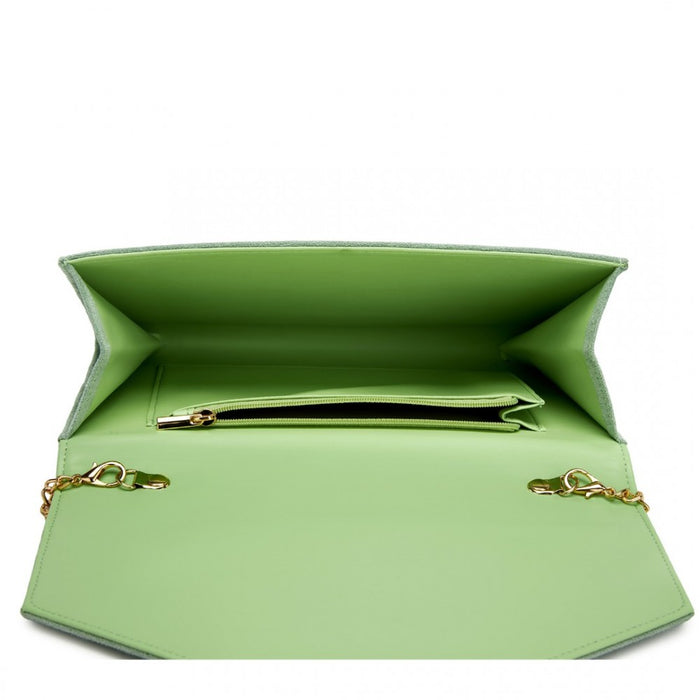 WTM2432 - Miss Lulu Luxurious Envelope-Style Evening Clutch with Elegant Detachable Metal Chain Strap - Green