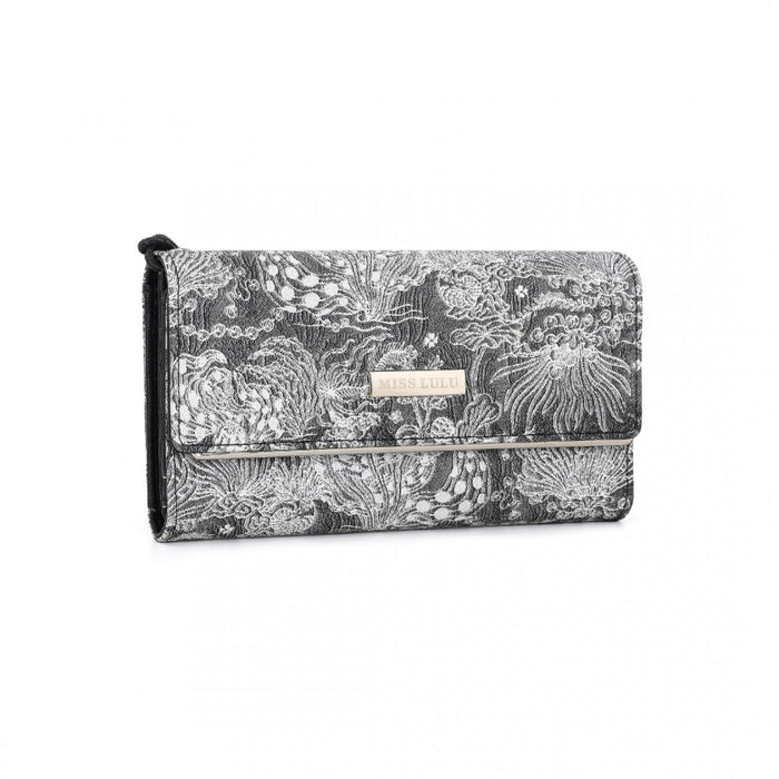WTM2448 - Miss Lulu Elegant Women's Long Purse with Detachable Wrist Strap And Multi-Card Organizer - Black