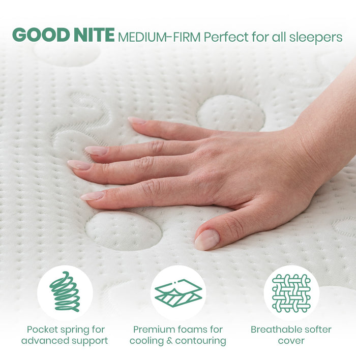 MTS010 - Good Night 20cm Hybrid Memory Foam Mattress – 7-Zone Orthopaedic Pocket Sprung, Medium Firm, Cooling & Hypoallergenic - 120x190x20cm