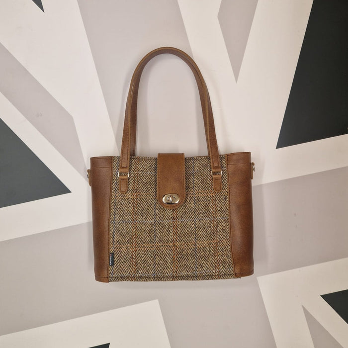 Tannery Tweed & Leather Mini Twist Lock Shopper Bag - Tan