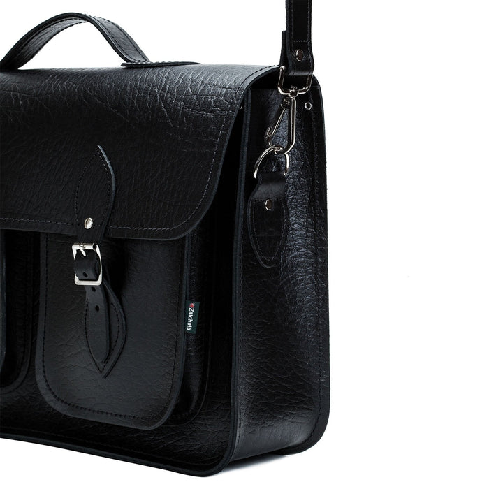 Twin Pocket Executive Handmade Leather Satchel - Black
